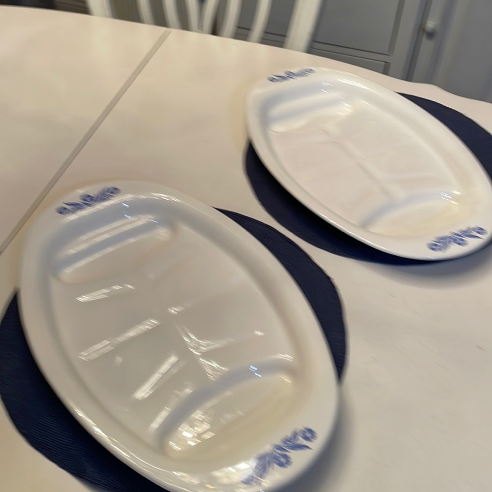Pair Vintage Corning Ware Blue Cornflower Platters.